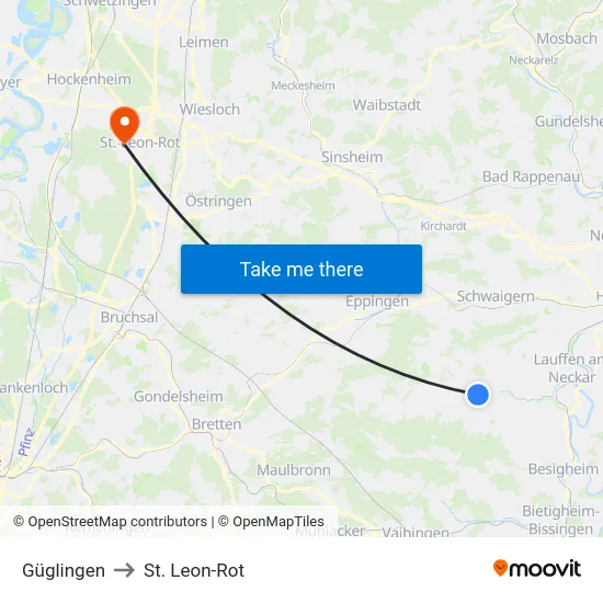 Güglingen to St. Leon-Rot map
