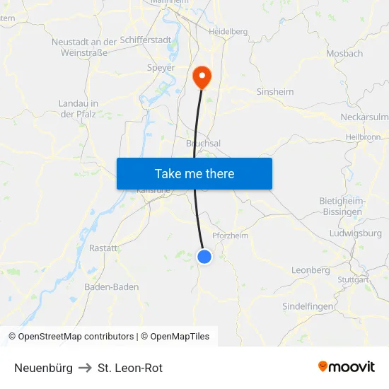 Neuenbürg to St. Leon-Rot map