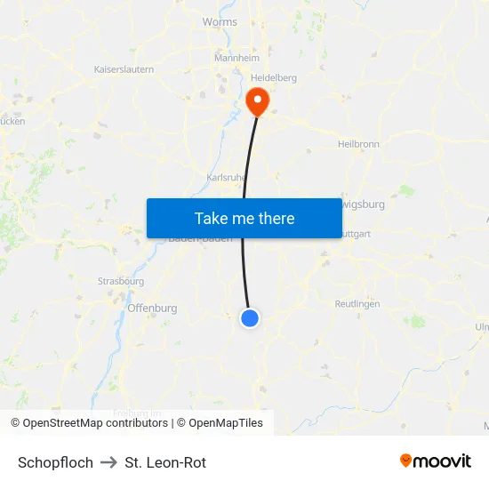 Schopfloch to St. Leon-Rot map