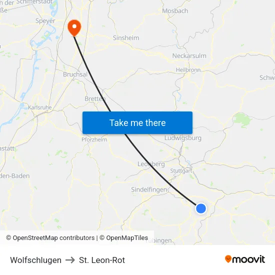 Wolfschlugen to St. Leon-Rot map