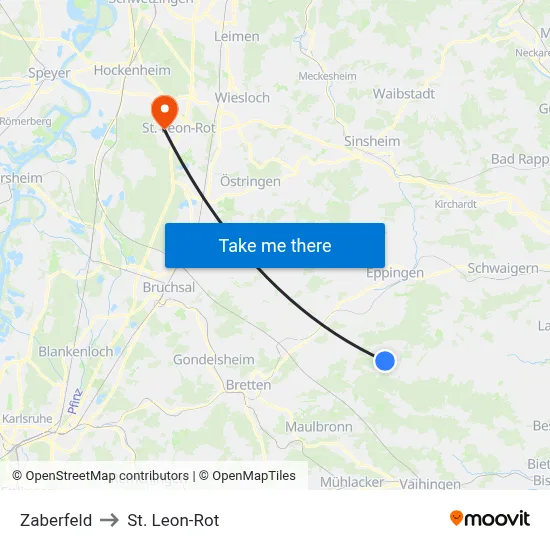 Zaberfeld to St. Leon-Rot map