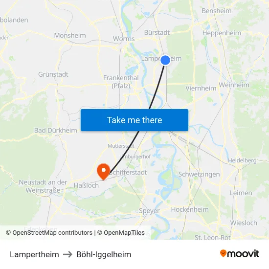 Lampertheim to Böhl-Iggelheim map