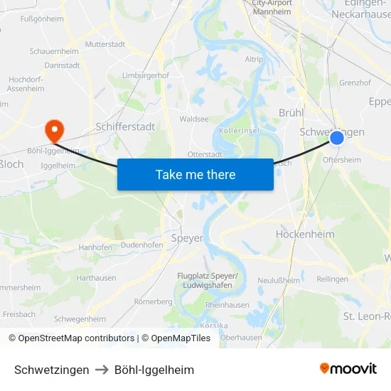 Schwetzingen to Böhl-Iggelheim map