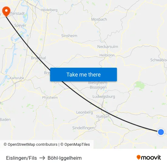 Eislingen/Fils to Böhl-Iggelheim map