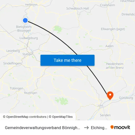 Gemeindeverwaltungsverband Bönnigheim to Elchingen map