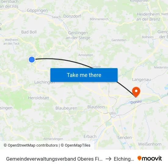 Gemeindeverwaltungsverband Oberes Filstal to Elchingen map