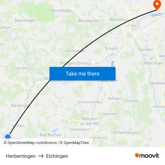 Herbertingen to Elchingen map