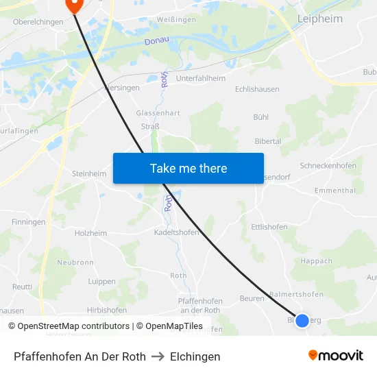 Pfaffenhofen An Der Roth to Elchingen map
