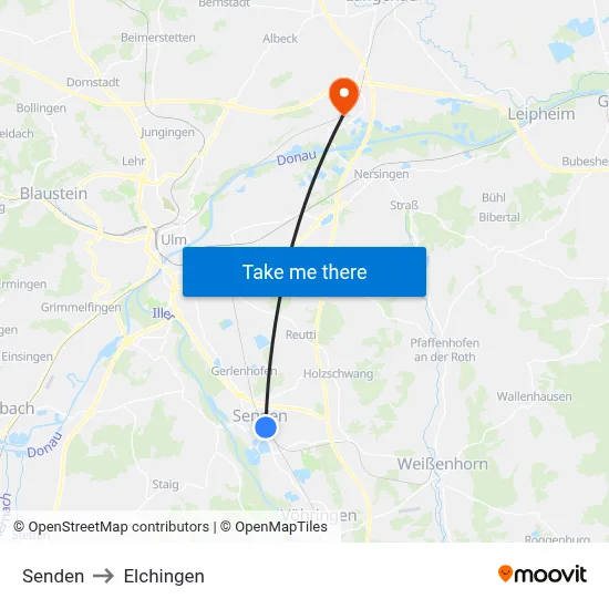 Senden to Elchingen map