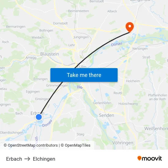 Erbach to Elchingen map