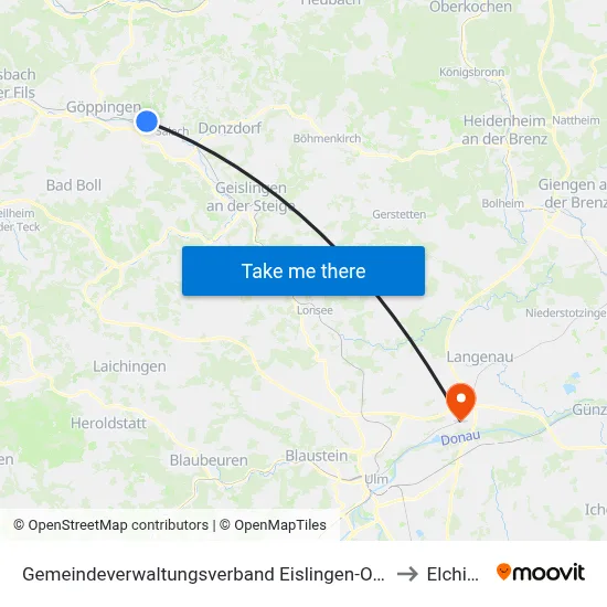 Gemeindeverwaltungsverband Eislingen-Ottenbach-Salach to Elchingen map