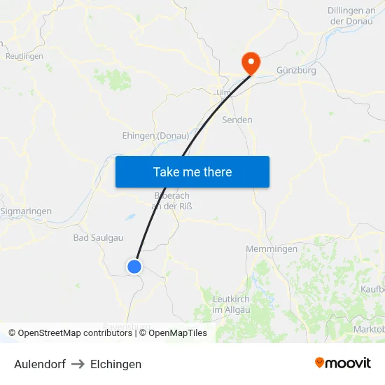Aulendorf to Elchingen map