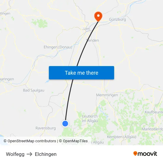 Wolfegg to Elchingen map