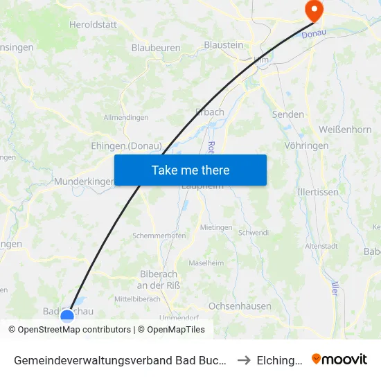 Gemeindeverwaltungsverband Bad Buchau to Elchingen map