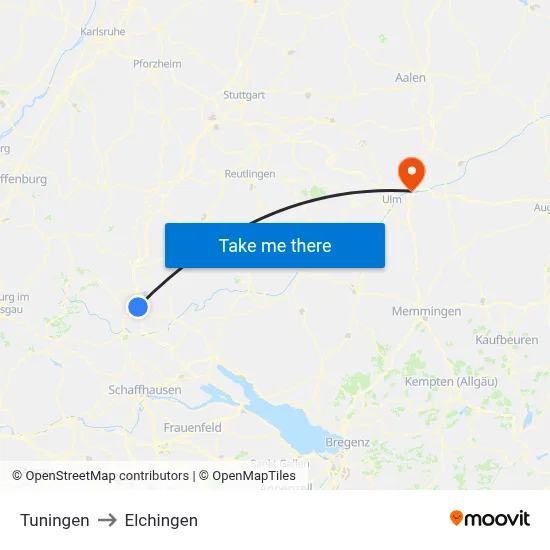Tuningen to Elchingen map