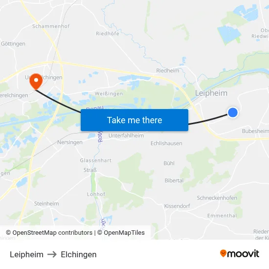 Leipheim to Elchingen map