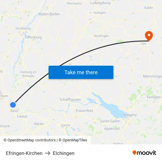 Efringen-Kirchen to Elchingen map