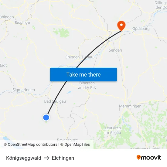 Königseggwald to Elchingen map