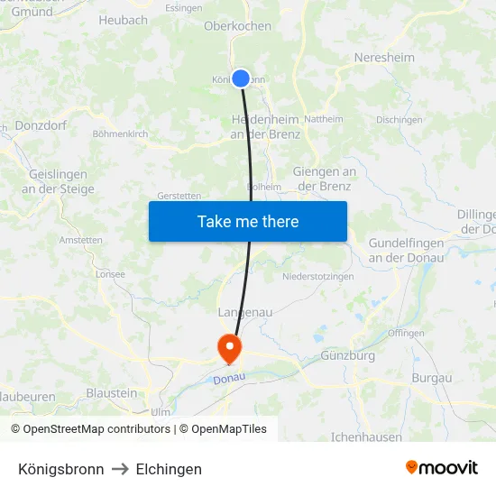 Königsbronn to Elchingen map