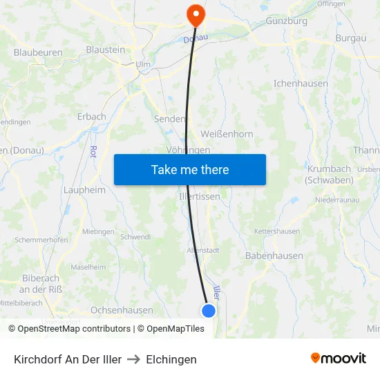 Kirchdorf An Der Iller to Elchingen map