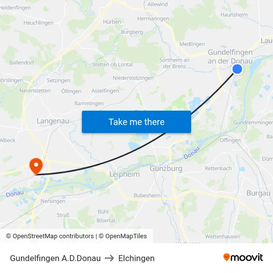 Gundelfingen A.D.Donau to Elchingen map
