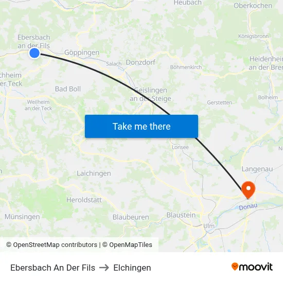 Ebersbach An Der Fils to Elchingen map