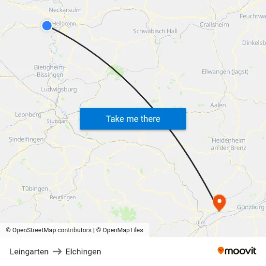 Leingarten to Elchingen map