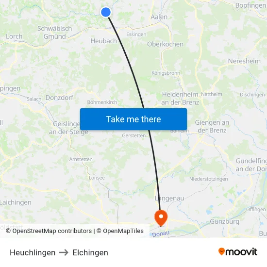Heuchlingen to Elchingen map