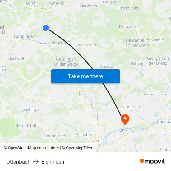 Ottenbach to Elchingen map