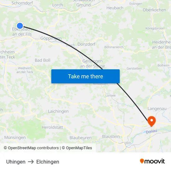 Uhingen to Elchingen map