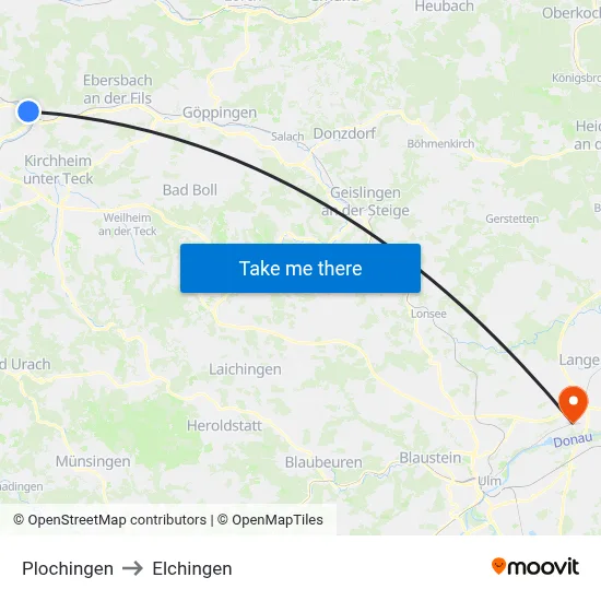 Plochingen to Elchingen map