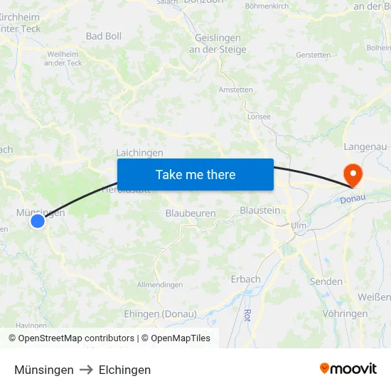 Münsingen to Elchingen map