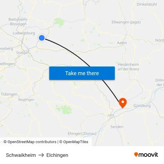 Schwaikheim to Elchingen map