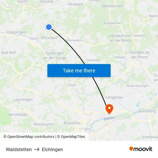 Waldstetten to Elchingen map