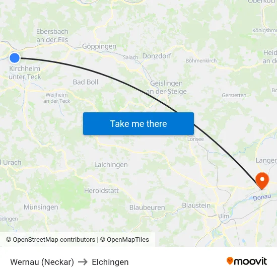 Wernau (Neckar) to Elchingen map