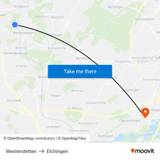 Westerstetten to Elchingen map