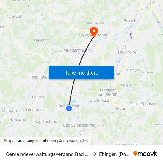 Gemeindeverwaltungsverband Bad Buchau to Ehingen (Donau) map