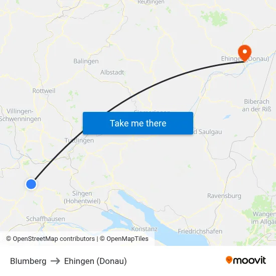 Blumberg to Ehingen (Donau) map