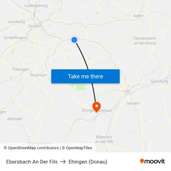 Ebersbach An Der Fils to Ehingen (Donau) map