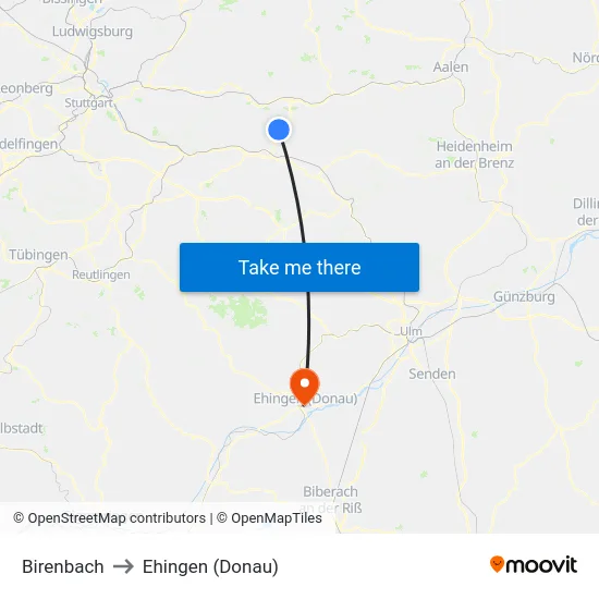 Birenbach to Ehingen (Donau) map