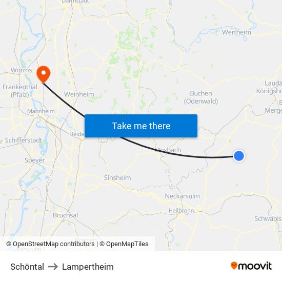 Schöntal to Lampertheim map