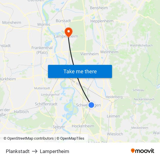 Plankstadt to Lampertheim map