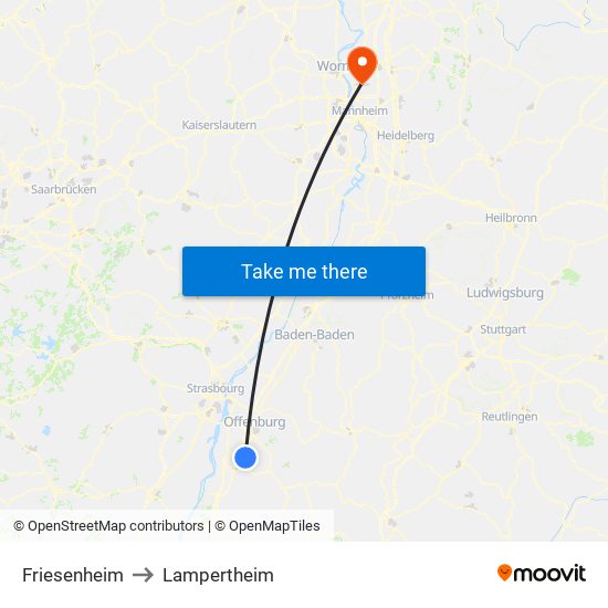 Friesenheim to Lampertheim map