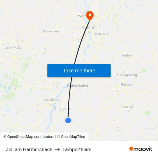 Zell am Harmersbach to Lampertheim map