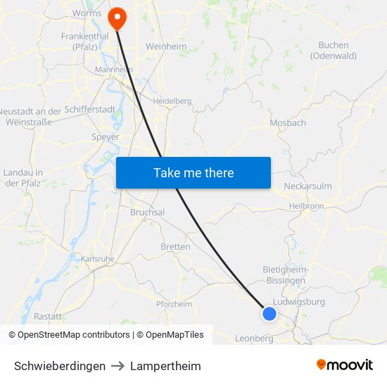 Schwieberdingen to Lampertheim map