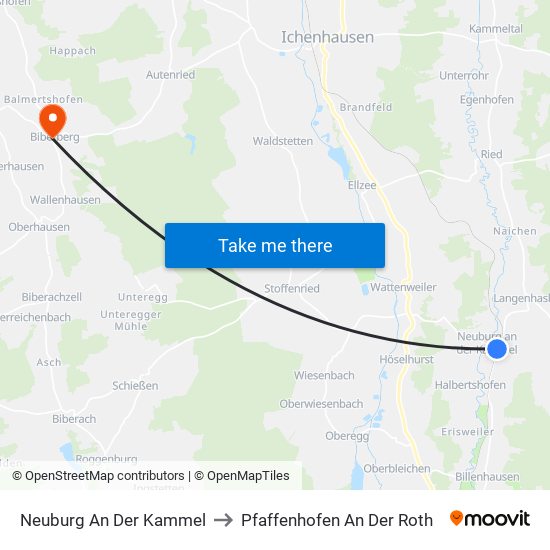 Neuburg An Der Kammel to Pfaffenhofen An Der Roth map