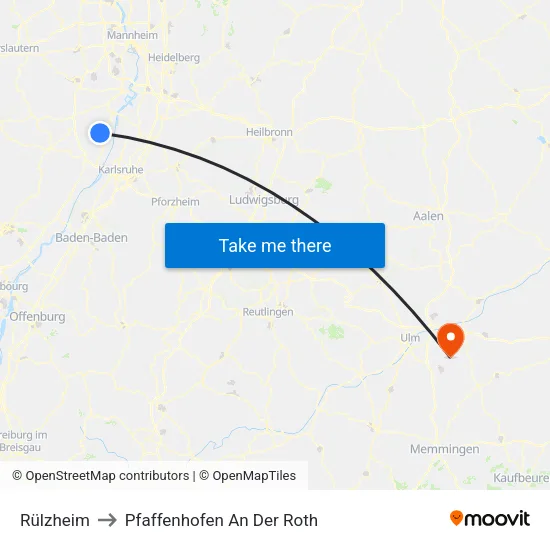 Rülzheim to Pfaffenhofen An Der Roth map