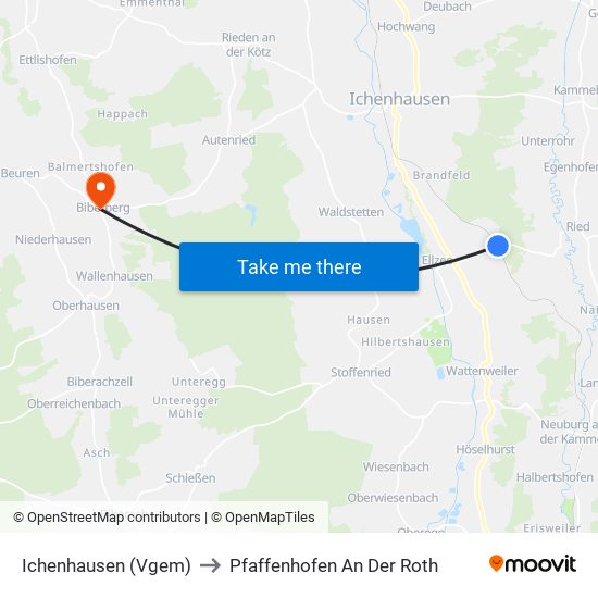 Ichenhausen (Vgem) to Pfaffenhofen An Der Roth map