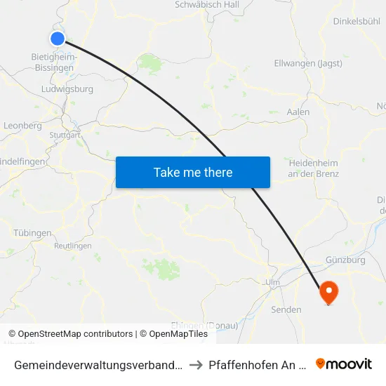 Gemeindeverwaltungsverband Bönnigheim to Pfaffenhofen An Der Roth map