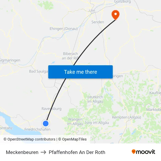 Meckenbeuren to Pfaffenhofen An Der Roth map